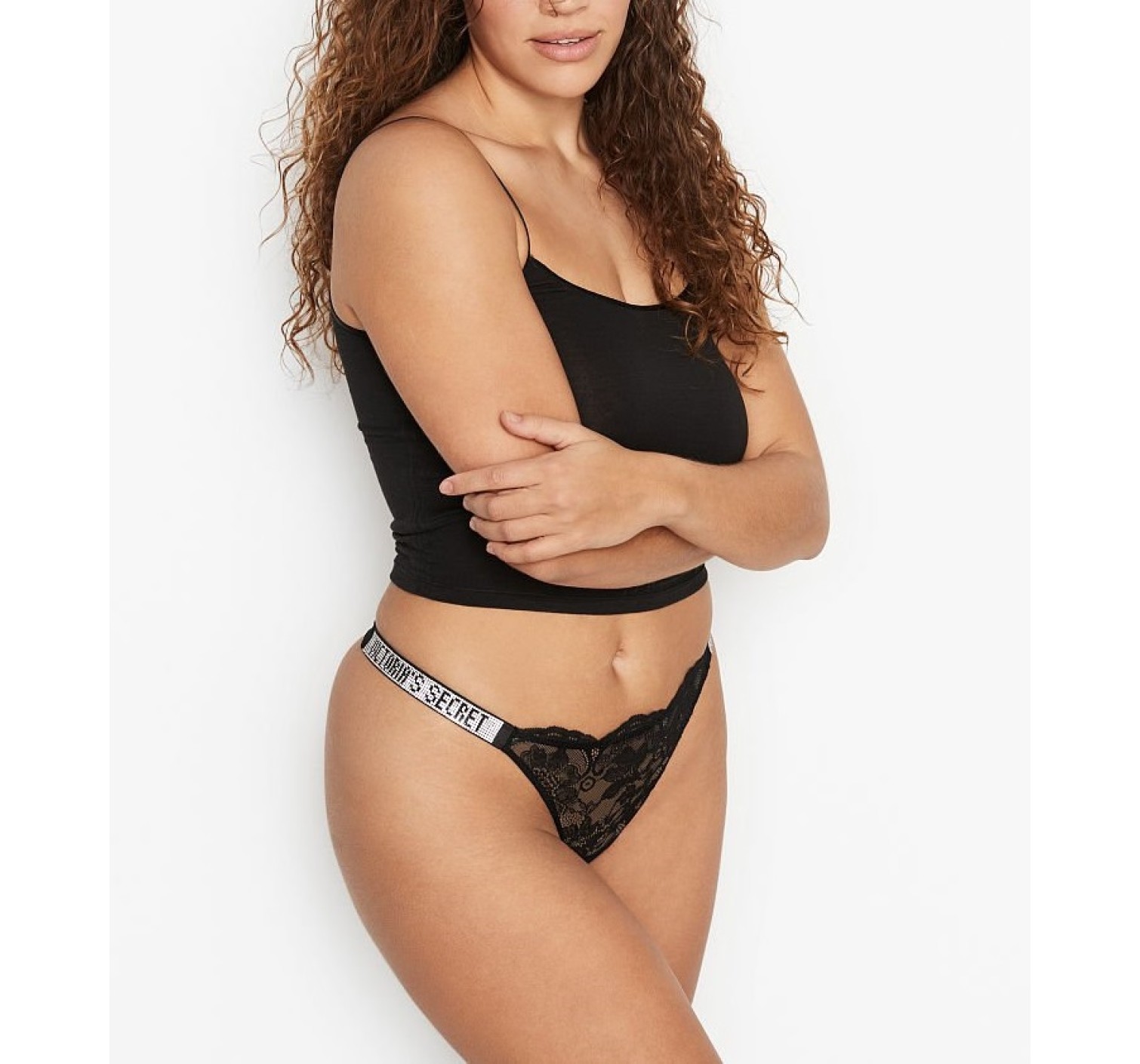 Комплект белья VS Unlined Black Lace Shine Strap Balconette Bra set
