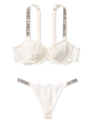 Белый комплект белья Виктория Сикрет Unlined Lace Shine Strap Balconette Bra set