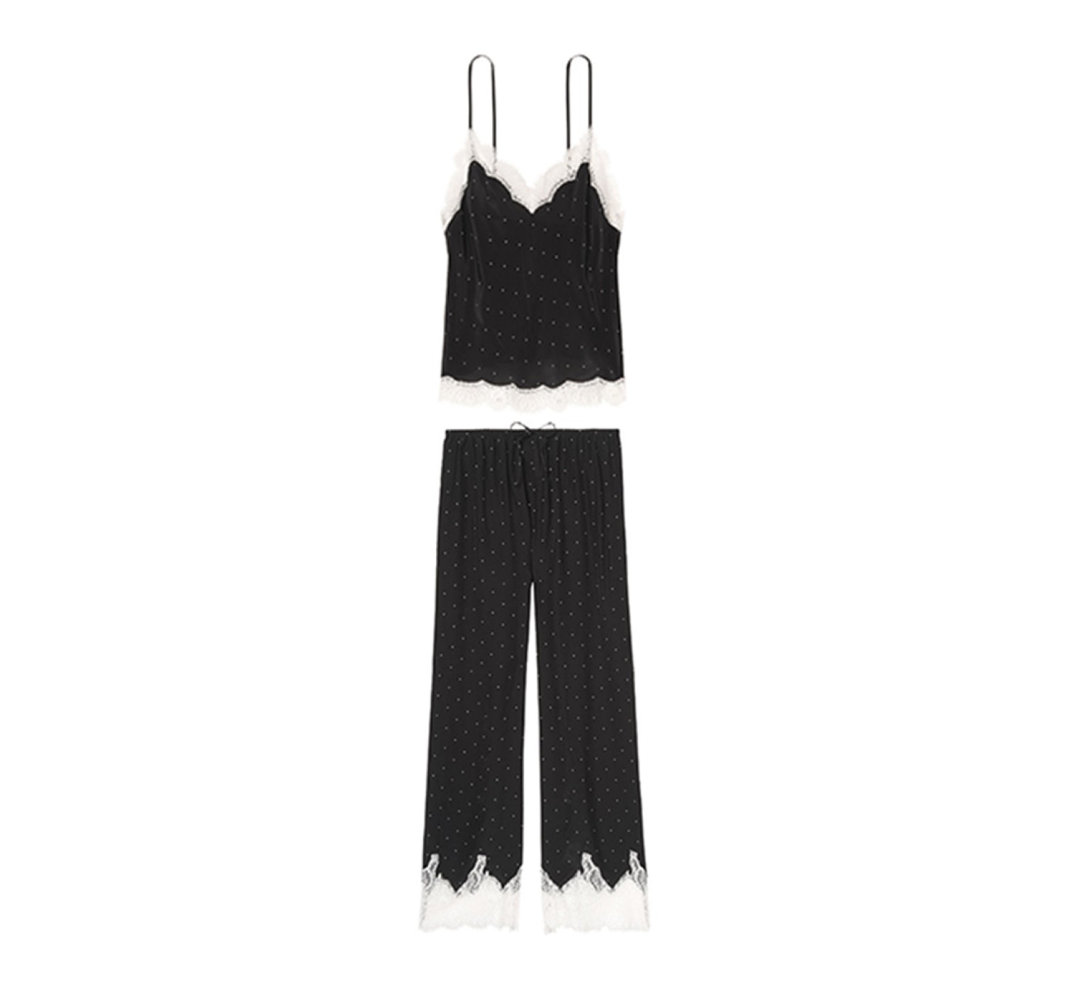 Піжама Victoria's Secret Long Black Cami Set White Lace