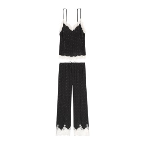 Піжама Victoria's Secret Long Black Cami Set White Lace