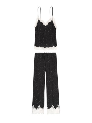 Піжама Victoria's Secret Long Black Cami Set White Lace
