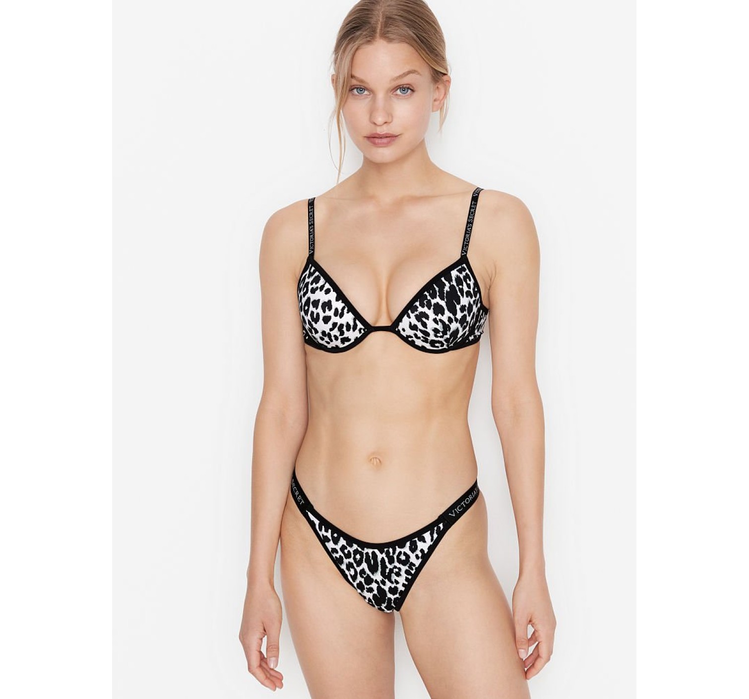 Купальник VS Logo Classic Strap Push-up White Leopard print