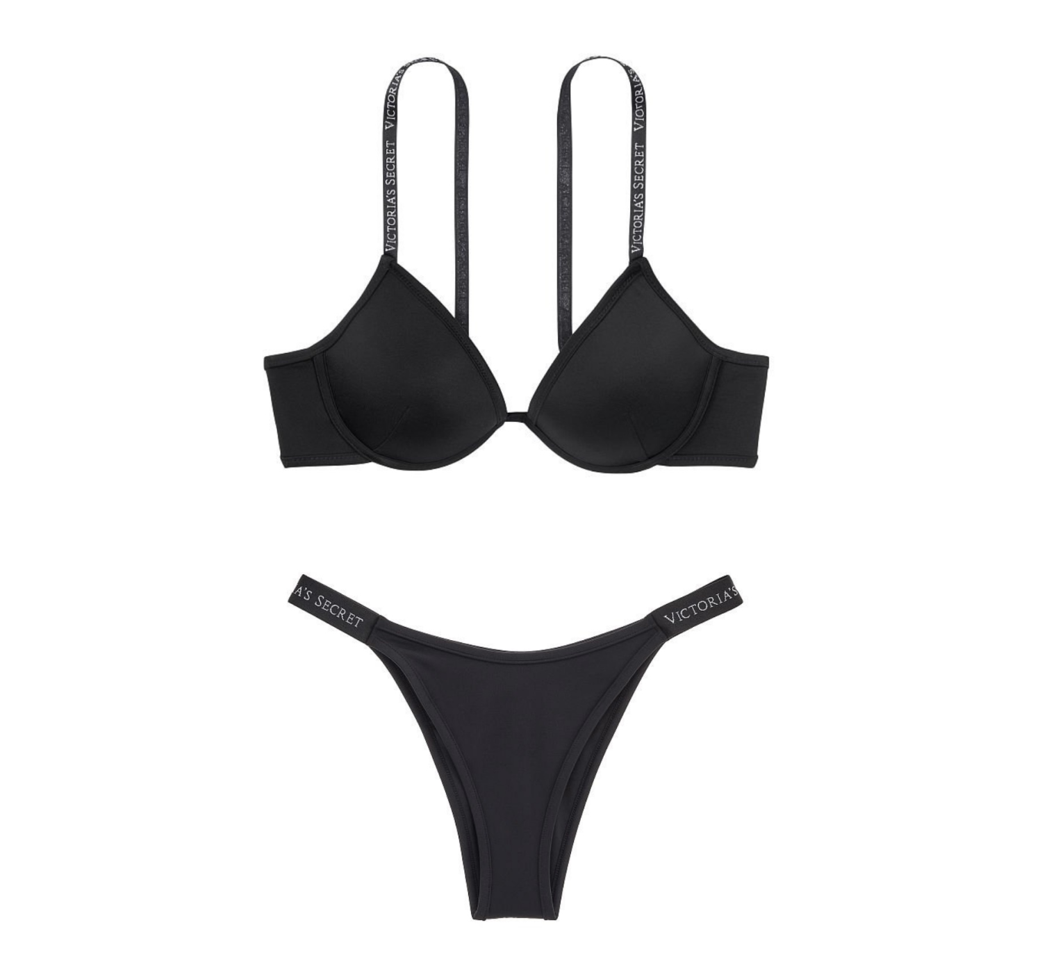 Купальник VS Logo Classic Strap Push-up Black top &amp; Brazilian bottom