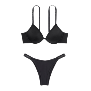 Купальник VS Logo Classic Strap Push-up Black top &amp; Brazilian bottom