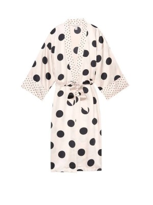 Халат Victoria’s Secret The Satin White Kimono print Black Dot