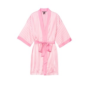 Сатиновий халат Вікторія Сікрет Flounce Satin Robe Pink Stripes