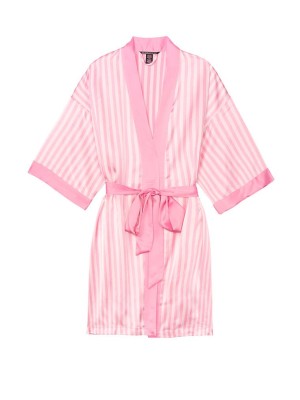 Сатиновий халат Вікторія Сікрет Flounce Satin Robe Pink Stripes