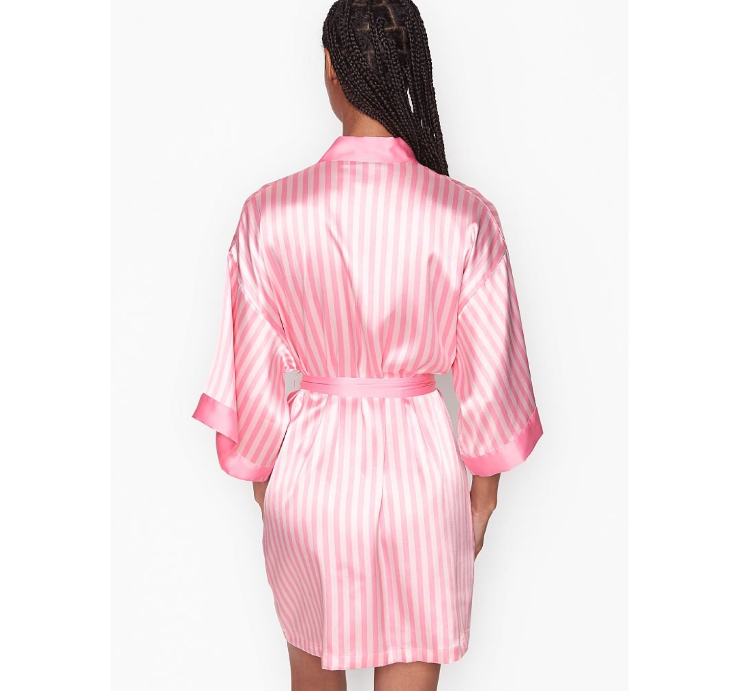 Сатиновий халат Вікторія Сікрет Flounce Satin Robe Pink Stripes