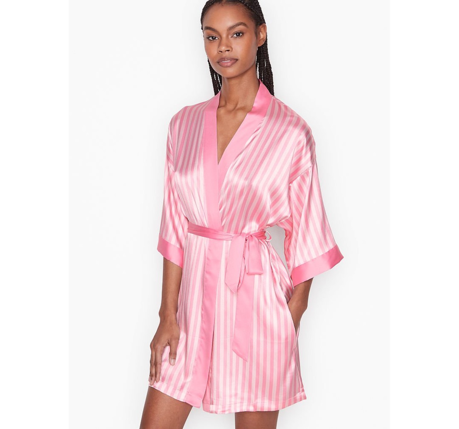 Сатиновий халат Вікторія Сікрет Flounce Satin Robe Pink Stripes