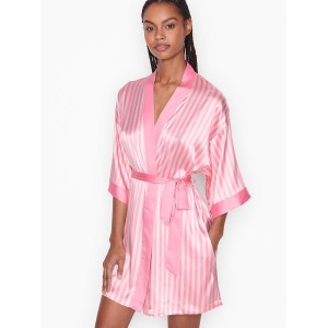 Сатиновий халат Вікторія Сікрет Flounce Satin Robe Pink Stripes