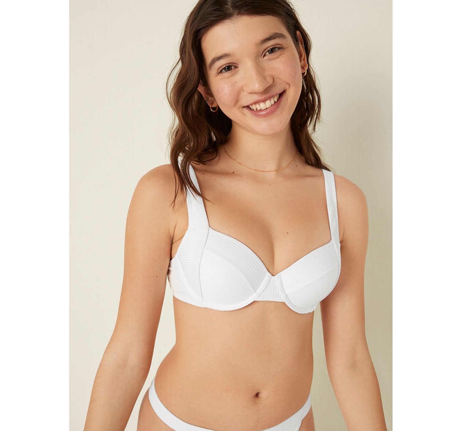 Купальник PINK Victoria's Secret push-up Swim Ribbed White Top