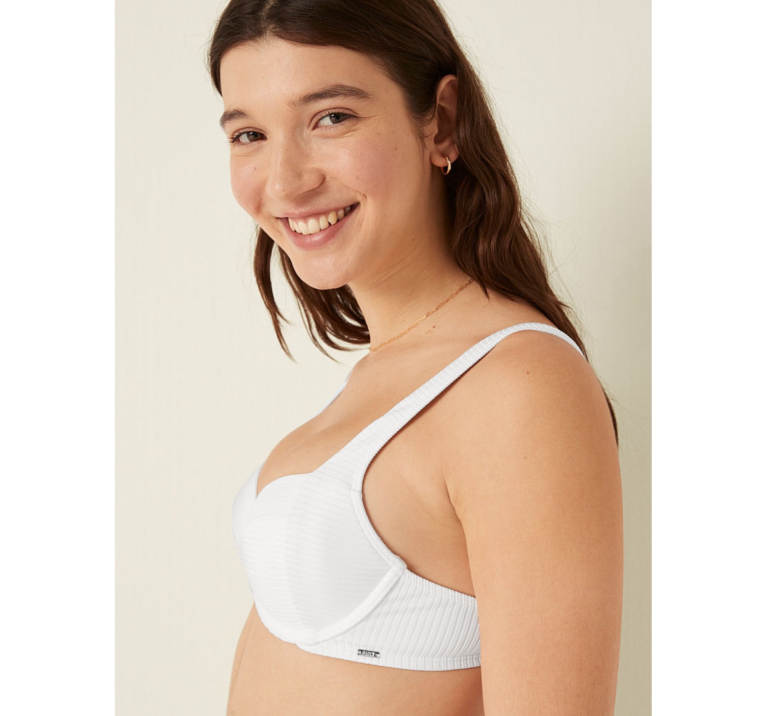 Купальник PINK Victoria's Secret push-up Swim Ribbed White Top
