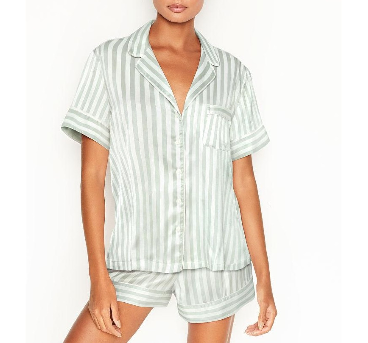 Сатинова піжама VS The Satin Short PJ Set Blue Stripe