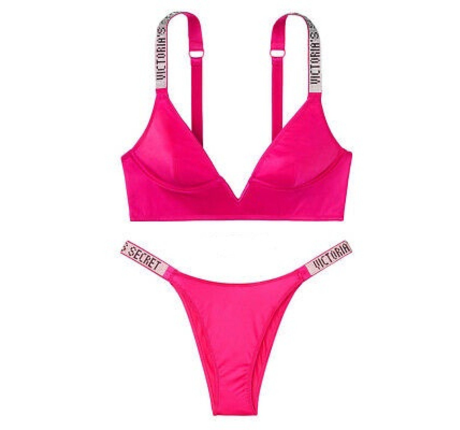 Комплект білизни зі стразами VS Embellished Straps V-WIRE Long Line Fuchsia Bralette