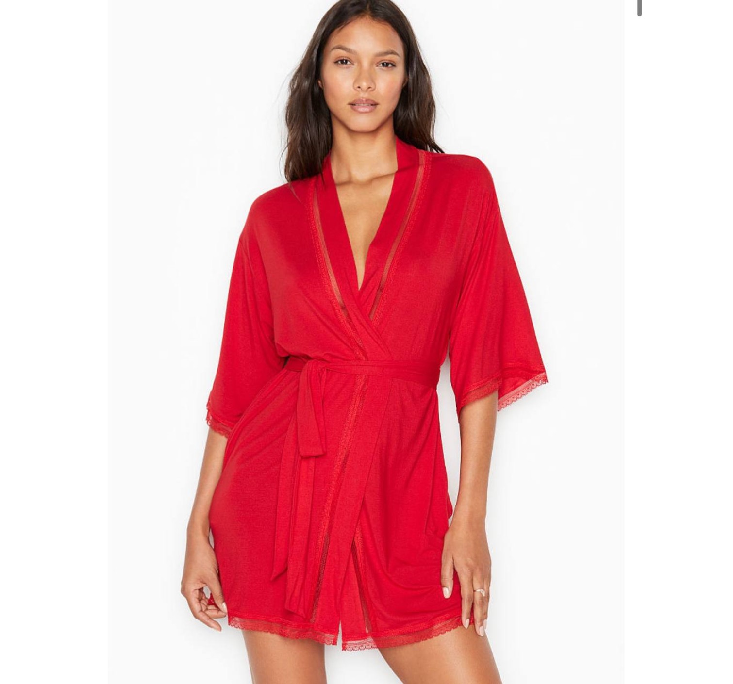 Халат Victoria’s Secret красный supersoft lace trim robe