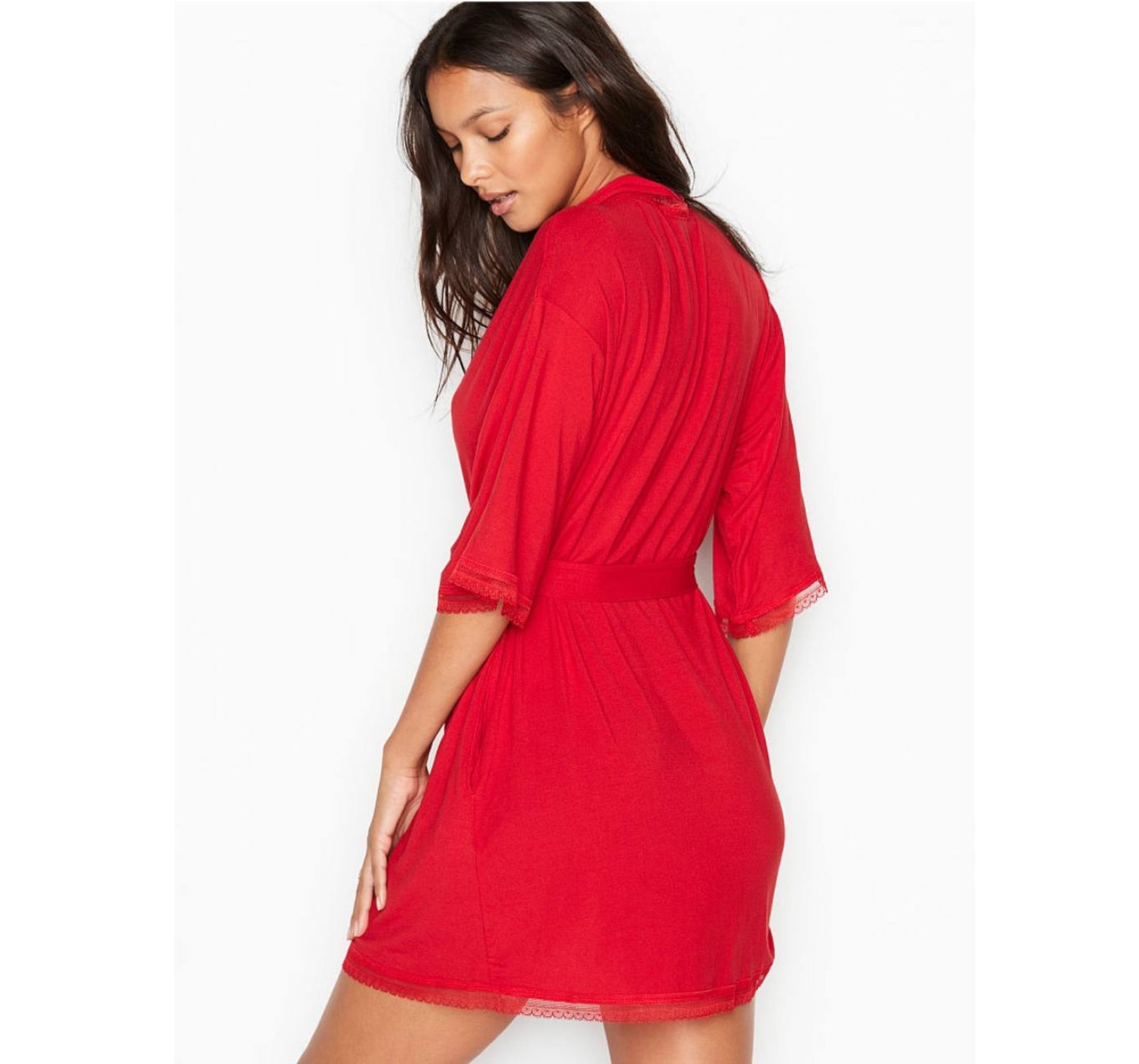 Халат Victoria’s Secret красный supersoft lace trim robe