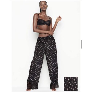 Піжама Victoria's Secret Long Cami Set Black Lace &amp; Flower print