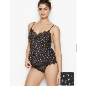 Піжама Victoria's Secret Long Cami Set Black Lace &amp; Flower print