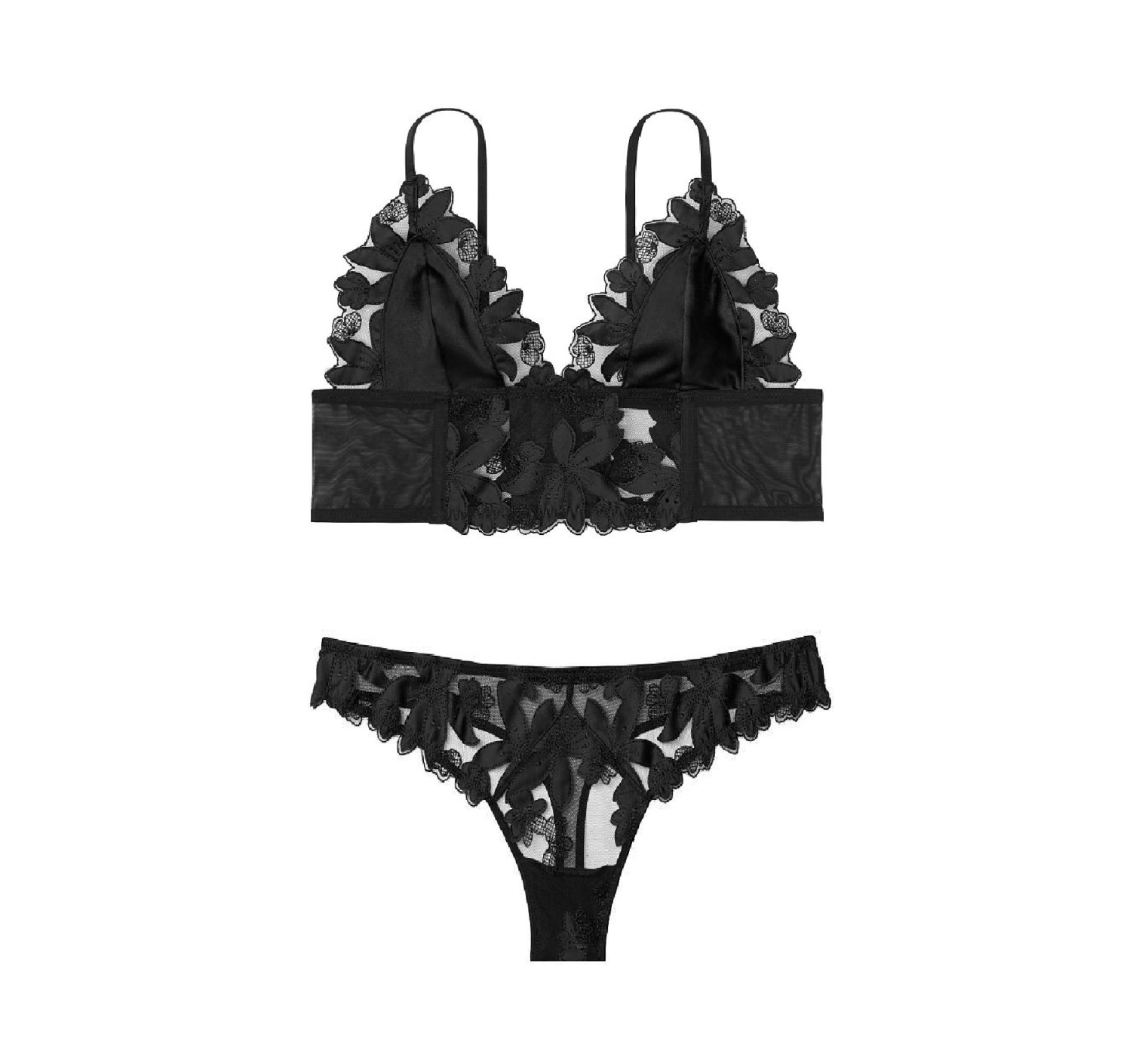 Комплект білизни Вікторія Сікрет Unlined Floral Embroidered Long Line Bralette &amp; Thong panty