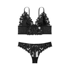 Комплект білизни Вікторія Сікрет Unlined Floral Embroidered Long Line Bralette &amp; Thong panty