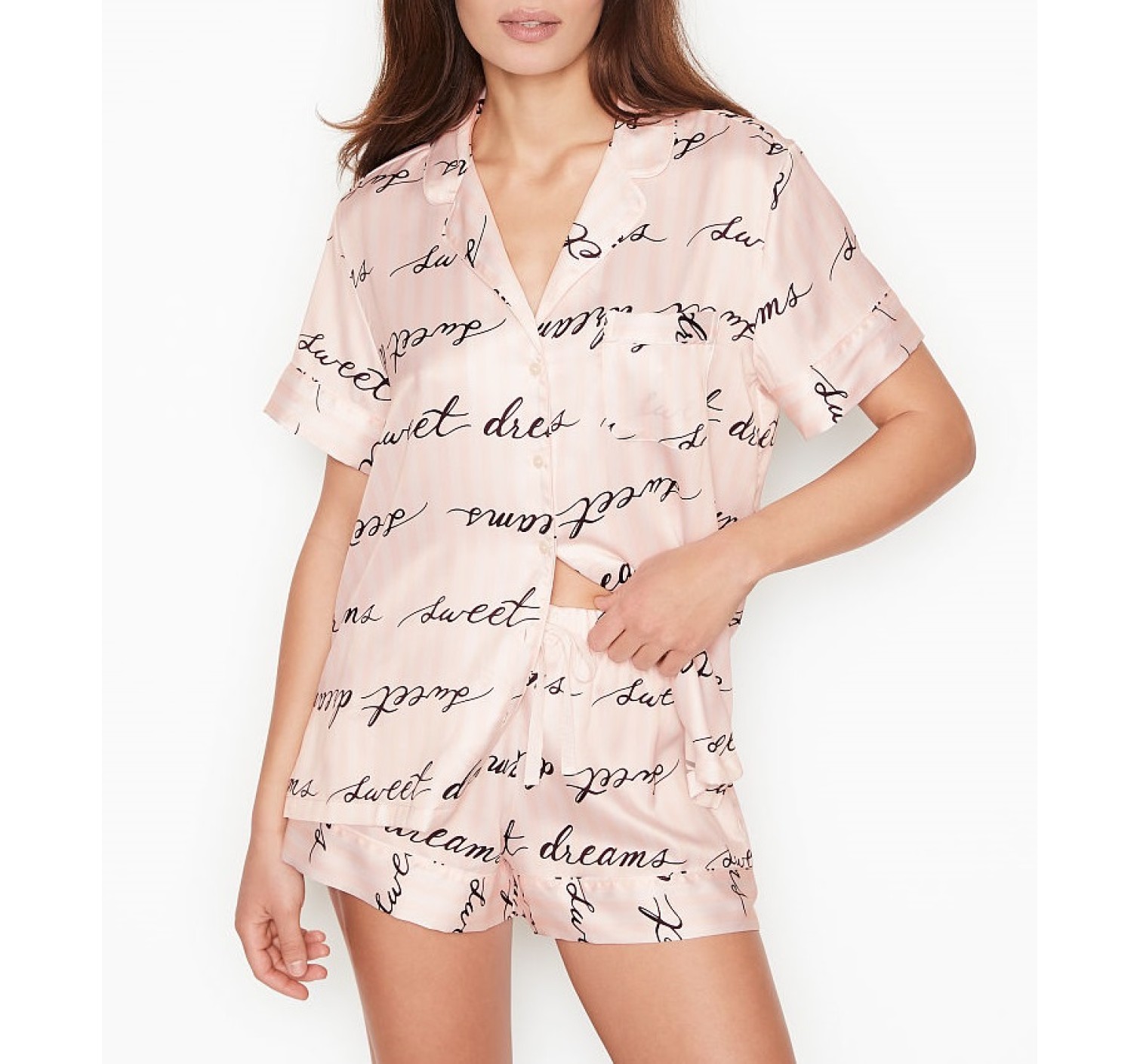 Сатинова піжама VS Satin Short Pj Set Signature Stripe Dream print