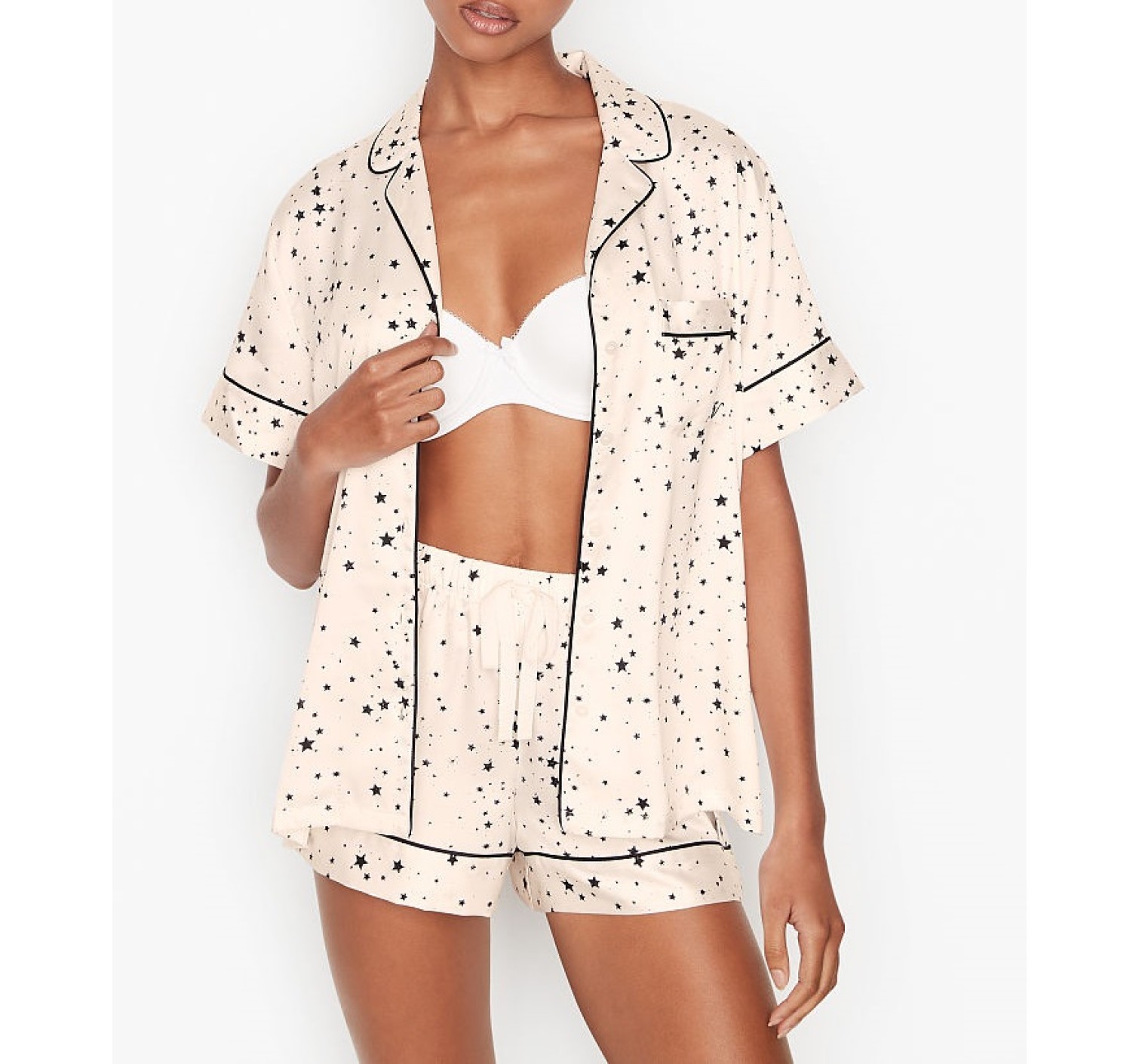 Сатинова піжама VS Satin Short White Pj Set print stars