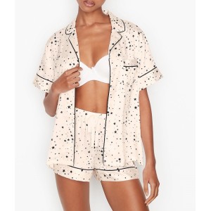 Сатинова піжама VS Satin Short White Pj Set print stars