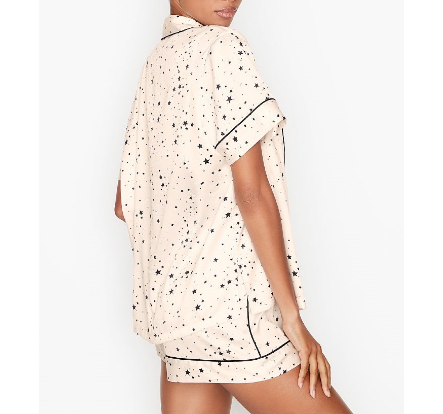 Сатинова піжама VS Satin Short White Pj Set print stars