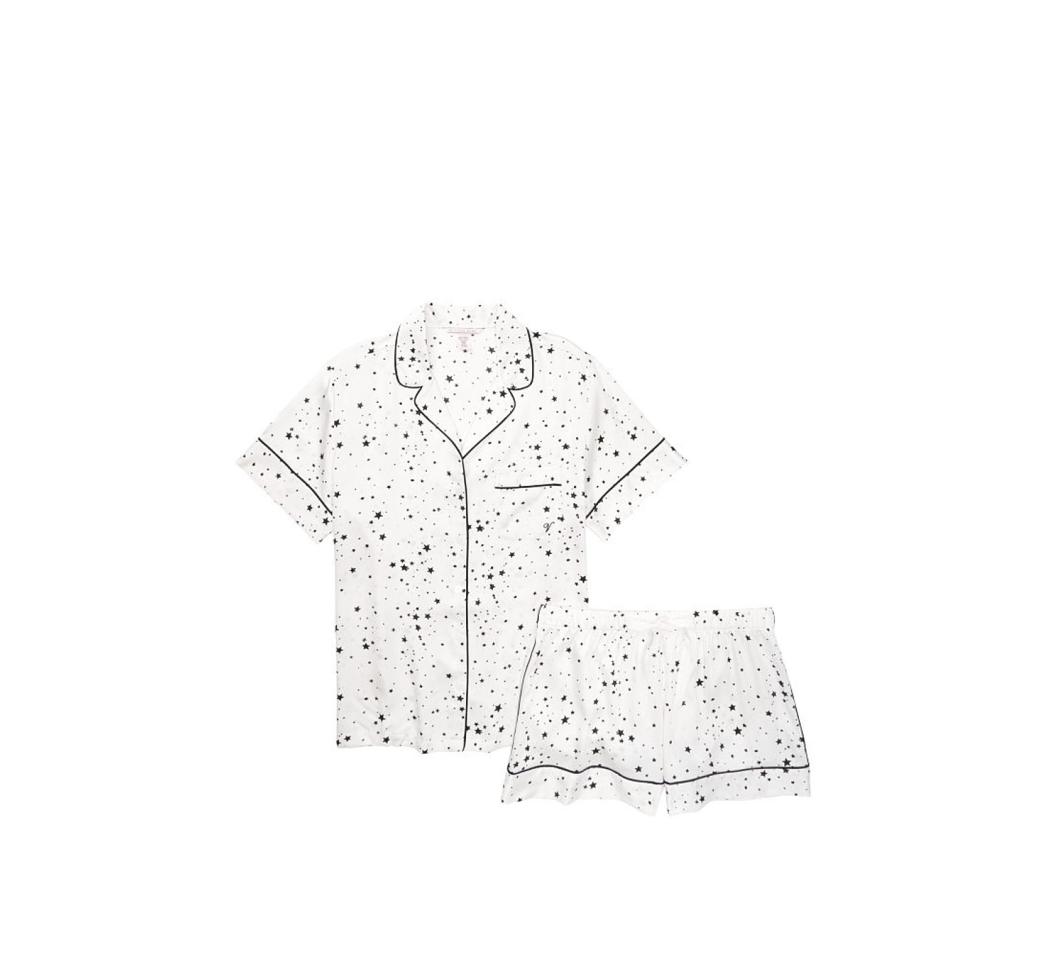 Сатинова піжама VS Satin Short White Pj Set print stars