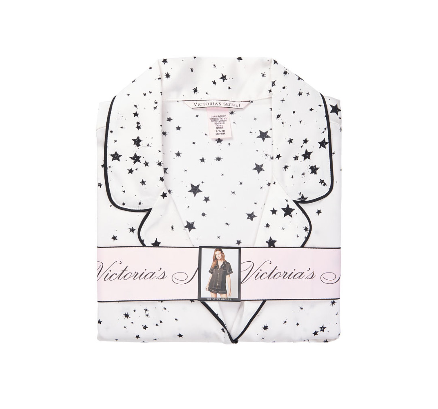 Сатинова піжама VS Satin Short White Pj Set print stars