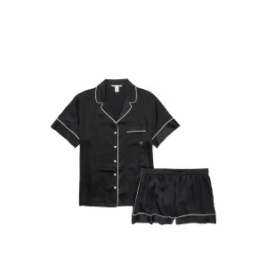 Сатинова піжама Victoria's Secret The Satin Short PJ Set Black❤️
