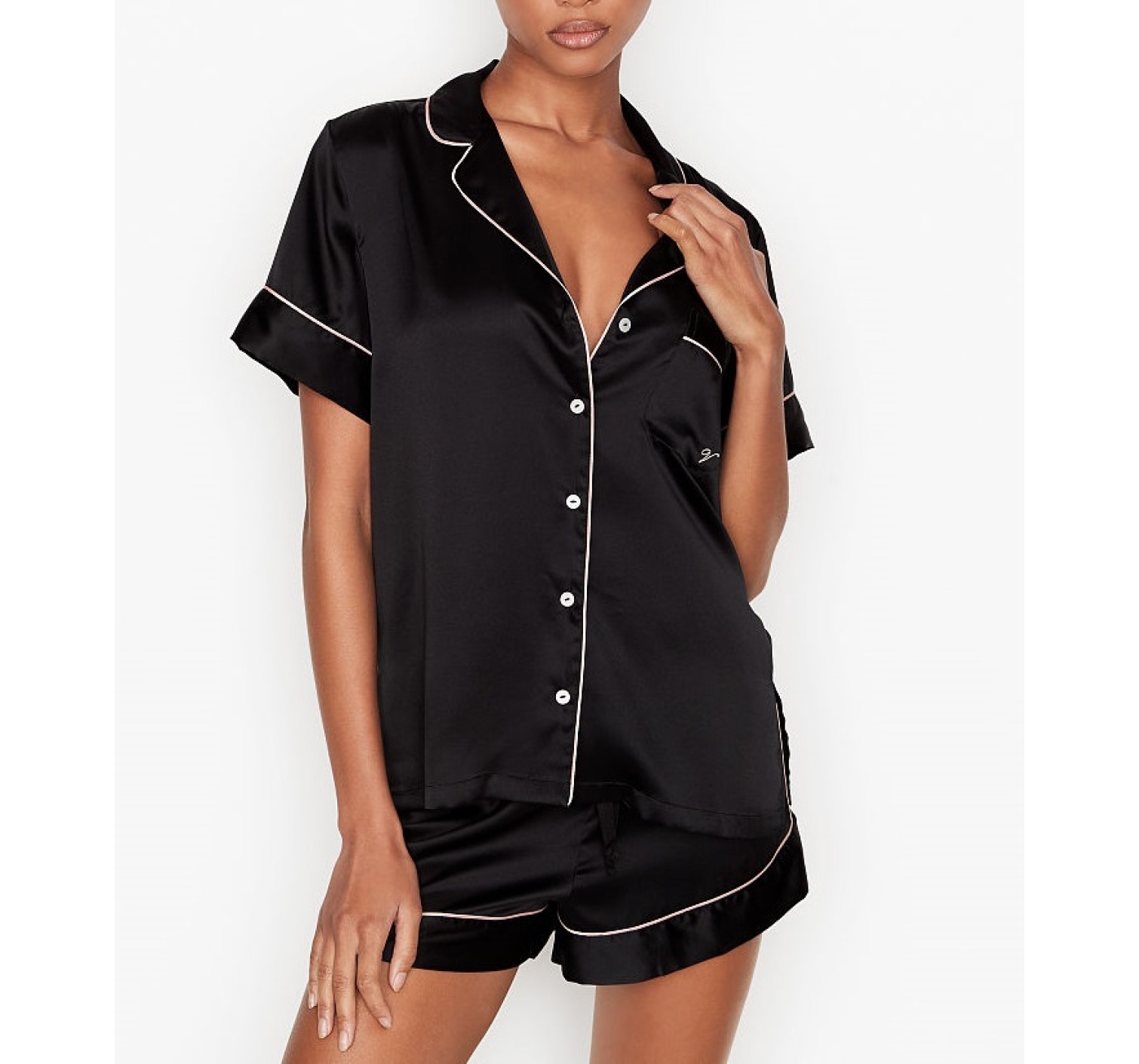 Сатинова піжама Victoria's Secret The Satin Short PJ Set Black❤️
