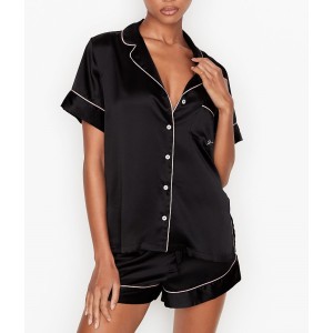 Сатинова піжама Victoria's Secret The Satin Short PJ Set Black❤️