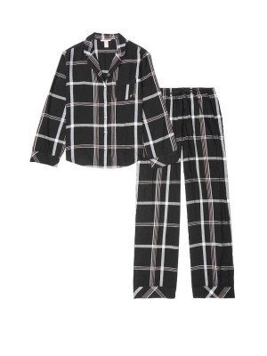 Пижама Victoria’s Secret Flannel Long PJ Set Black Big Plaid