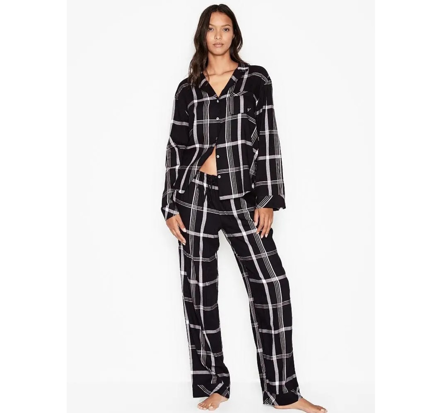 Пижама Victoria’s Secret Flannel Long PJ Set Black Big Plaid