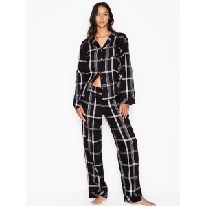 Пижама Victoria’s Secret Flannel Long PJ Set Black Big Plaid