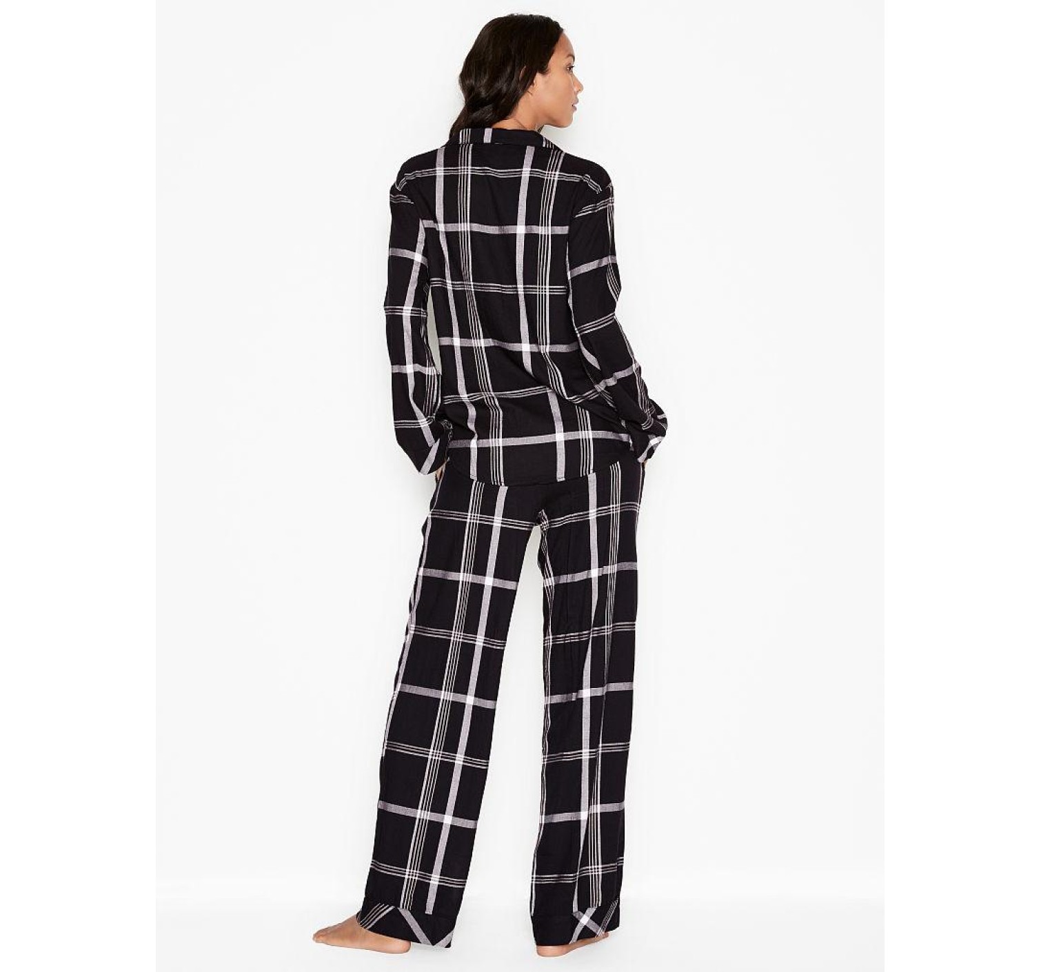 Пижама Victoria’s Secret Flannel Long PJ Set Black Big Plaid