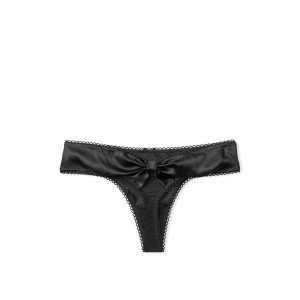 Трусики стрінги VS Black Micro Satin Bow Thong Panty
