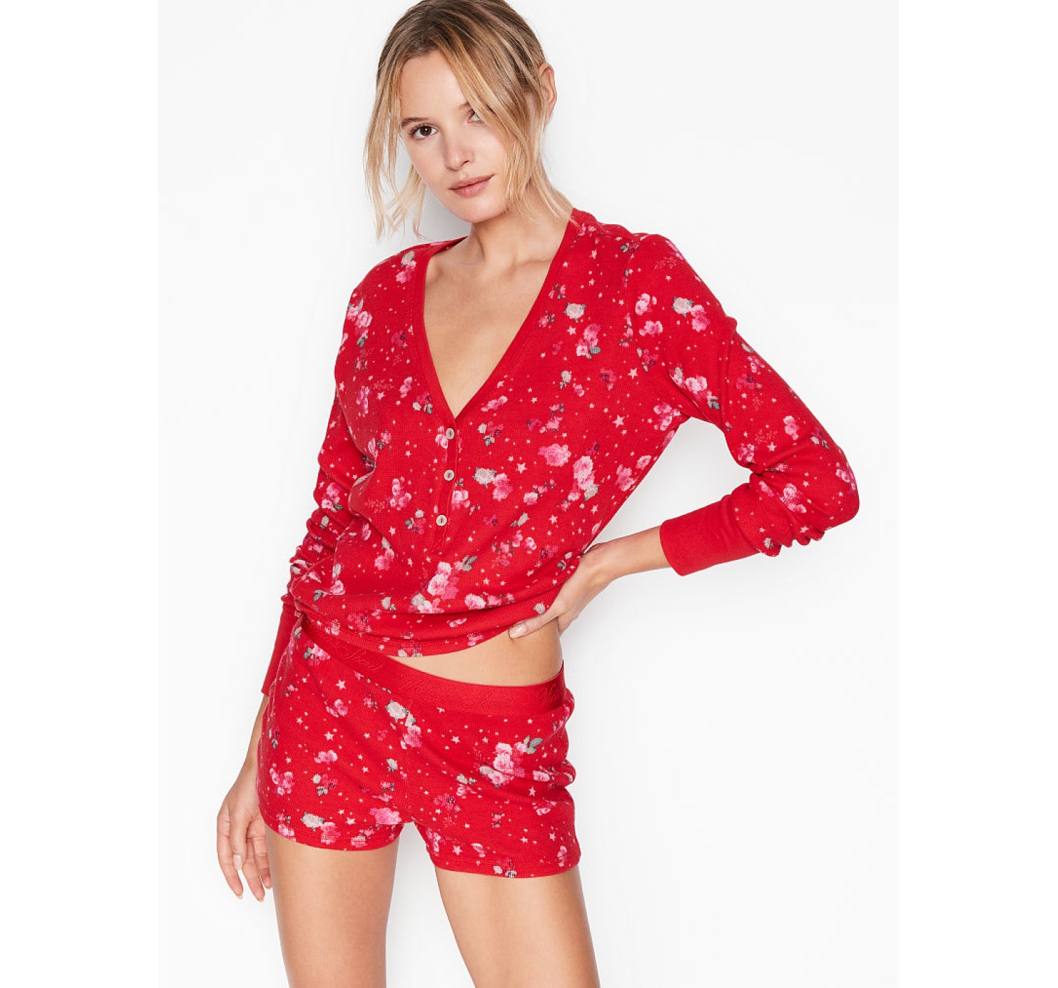 Піжама Victoria's Secret Thermal PJ Set Red print Flowers