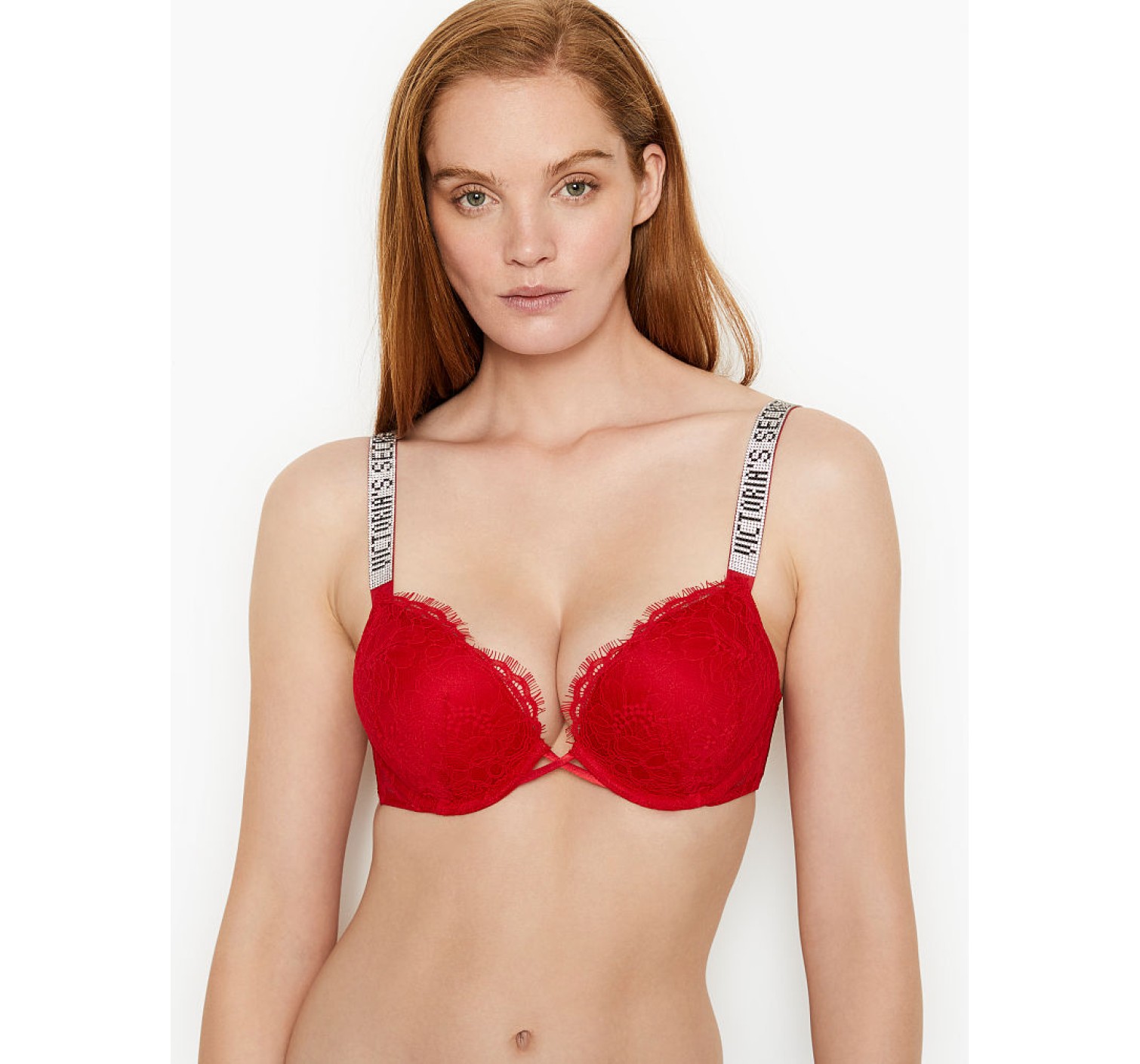 Комплект білизни Victoria's Secret Very Sexy Embellished Strap Bombshell Push-up Bra Lipstick in Lace
