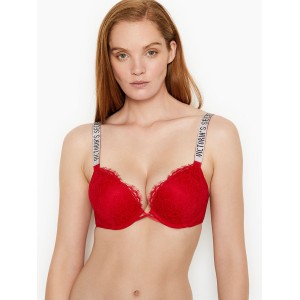 Комплект білизни Victoria's Secret Very Sexy Embellished Strap Bombshell Push-up Bra Lipstick in Lace
