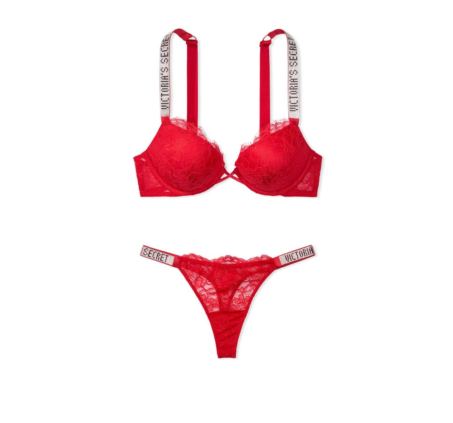 Комплект білизни Victoria's Secret Very Sexy Embellished Strap Bombshell Push-up Bra Lipstick in Lace