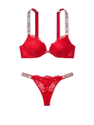 Комплект белья Victoria’s Secret Very Sexy Embellished Strap Bombshell Push-up Bra Lipstick in Lace