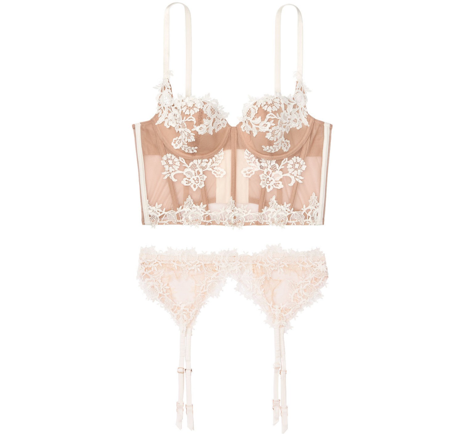 Балконет Victoria's Secret Beige Lace Bra/Garter/Panty