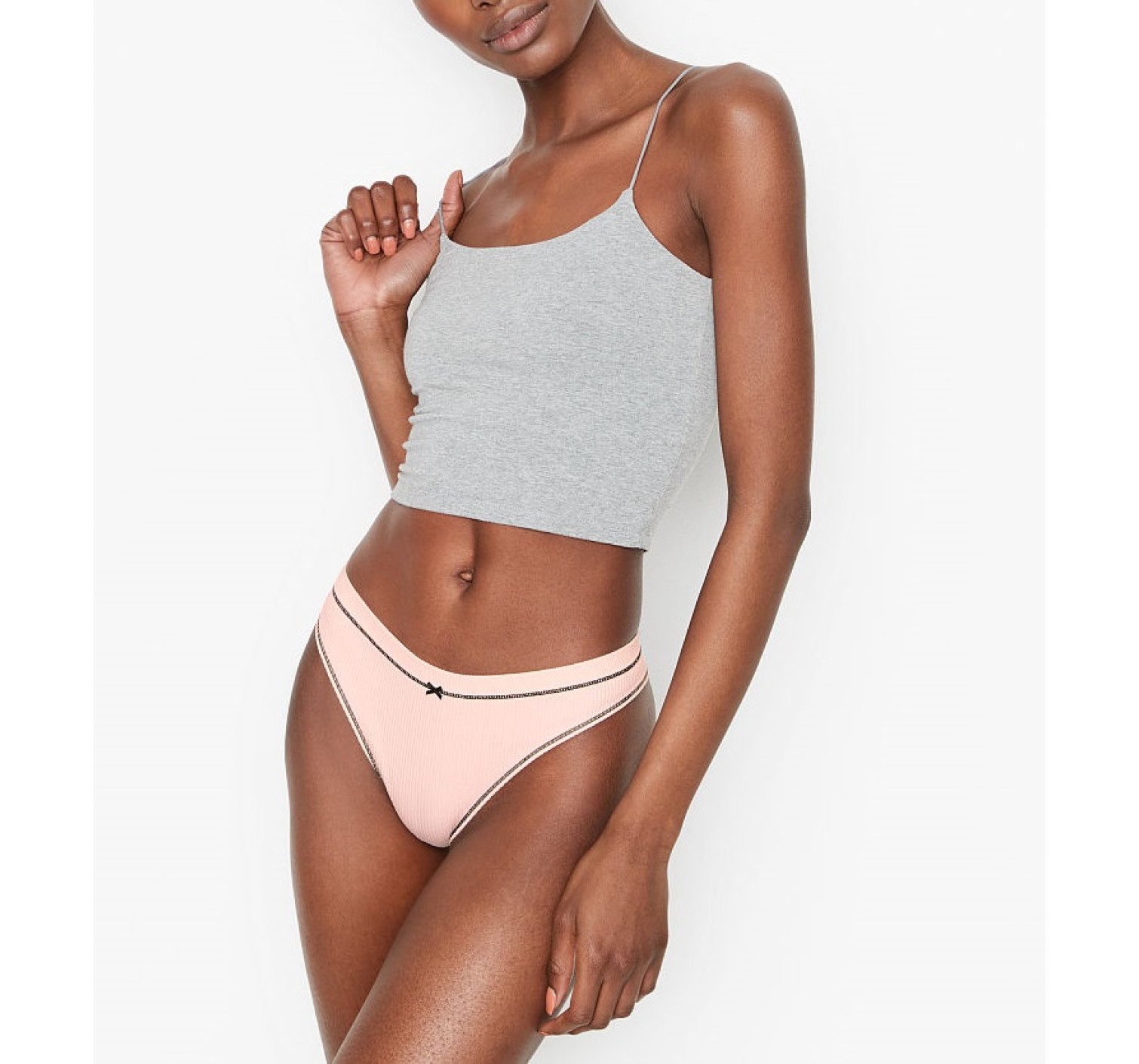 Трусики стрінги Вікторія Сікрет Retro Pink Ribbed Thong Panty