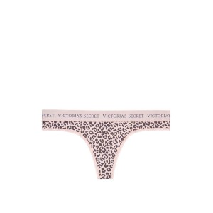 Трусики стринги Victoria's Secret Cotton Thong Panty Pink Leopard print 