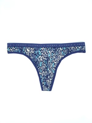 Трусики стринги Victoria's Secret Cotton Thong Panty Blue Leopard print 
