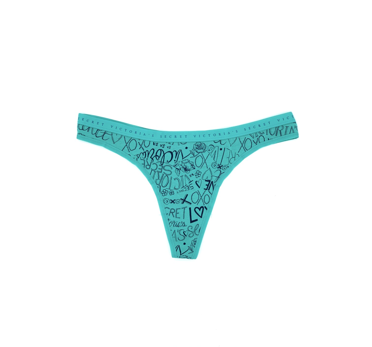 Трусики стринги Victoria's Secret Cotton Thong Panty зеленый лого принт 