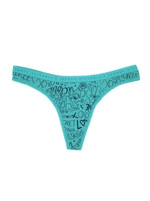 Трусики стринги Victoria's Secret Cotton Thong Panty зеленый лого принт 