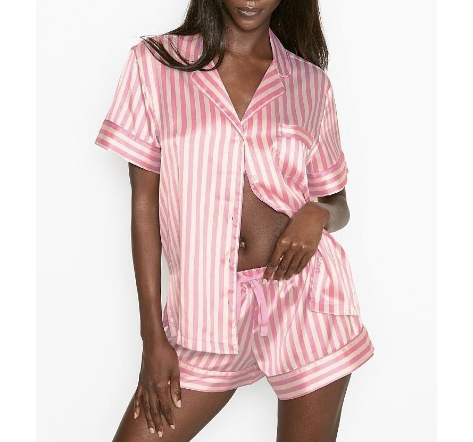Сатиновая пижама VS Satin Short Pj Set Signature Stripe 